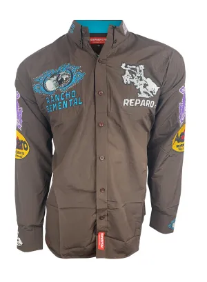 Rancho Semental Reparo Style  Long Sleeve Brown Button Down Shirt