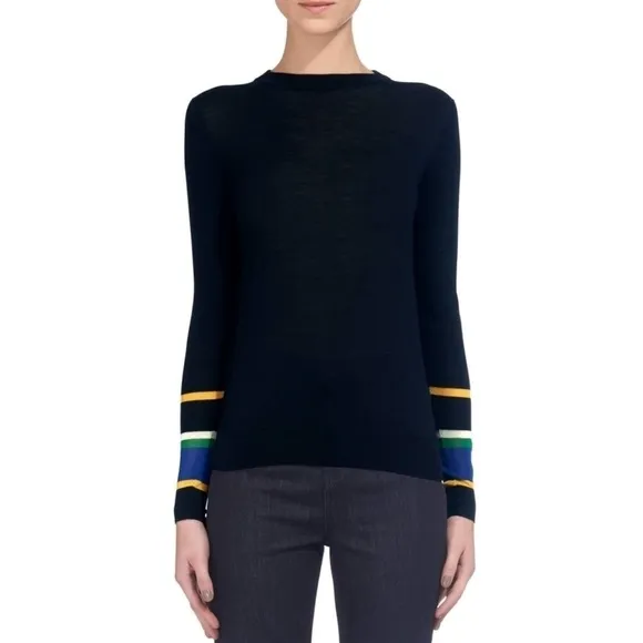 Revolve WHISTLES Harrison MERINO WOOL Navy Stripe Cuff Wool LS sweater Jumper 2
