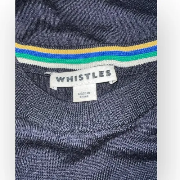 Revolve WHISTLES Harrison MERINO WOOL Navy Stripe Cuff Wool LS sweater Jumper 2