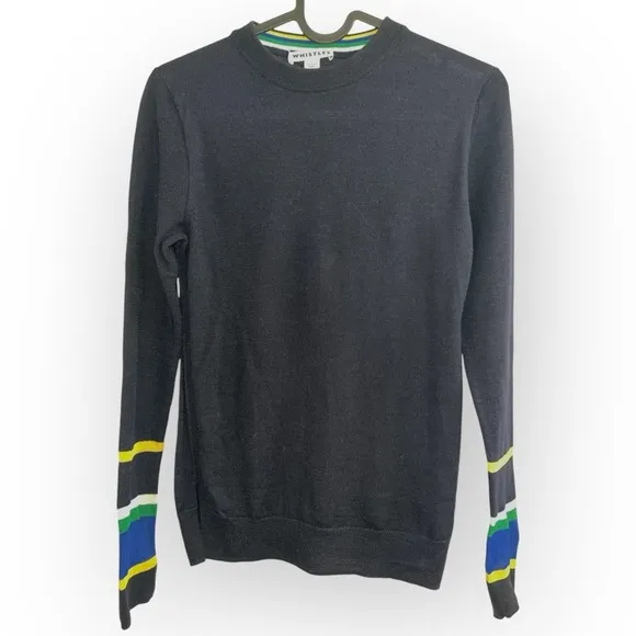Revolve WHISTLES Harrison MERINO WOOL Navy Stripe Cuff Wool LS sweater Jumper 2