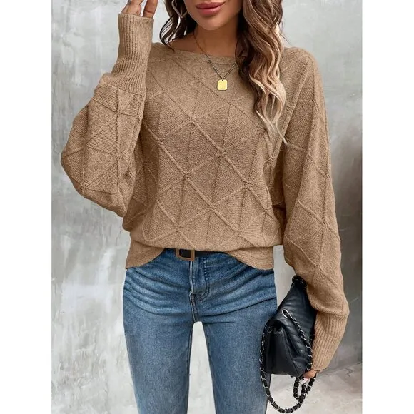 Ribbed knit crosshatch crewneck sweater batwing white