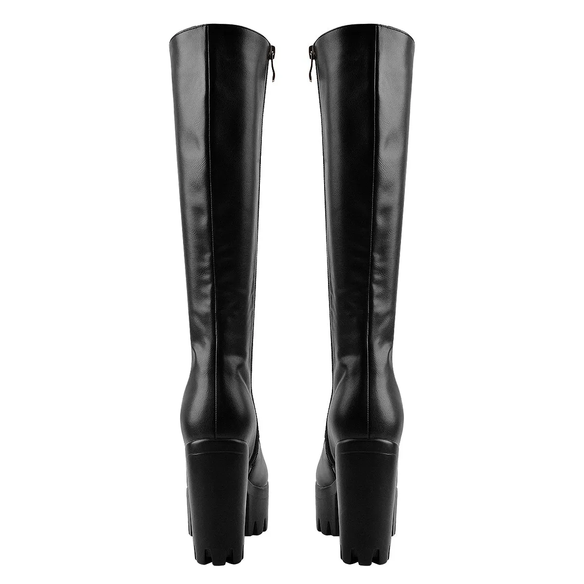 Round Toe Chunky Heel Lace up Platform Knee Boots