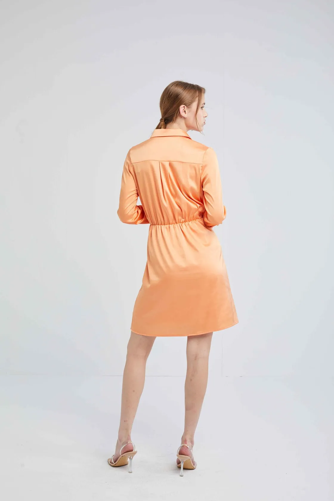 Satin finish Tie-front Shirt Dress