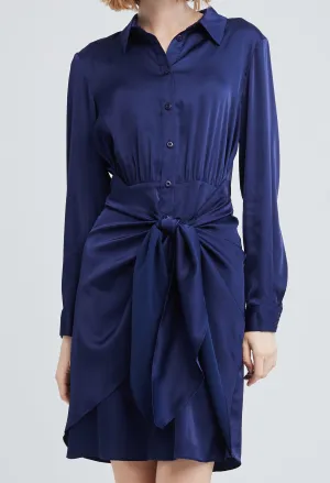 Satin finish Tie-front Shirt Dress