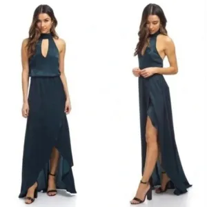 Show Me Your Mumu Karolina Collar Dress M Dark Green Halter High Low Whimsy Boho