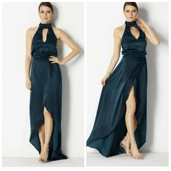 Show Me Your Mumu Karolina Collar Dress M Dark Green Halter High Low Whimsy Boho