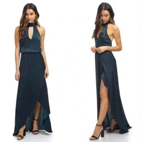 Show Me Your Mumu Karolina Collar Dress M Dark Green Halter High Low Whimsy Boho