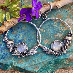 Skull & Succulent Moonstone hoop Earrings
