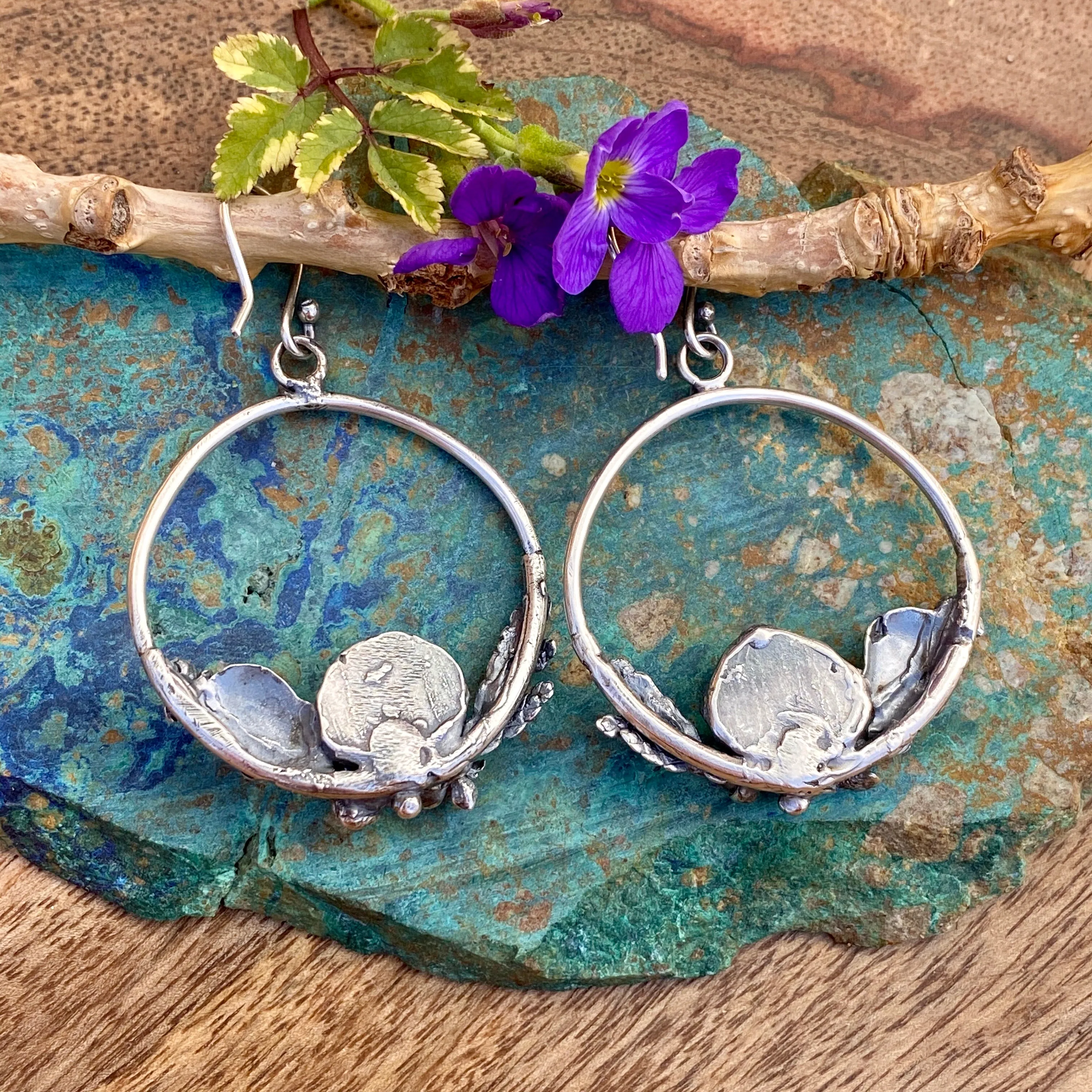 Skull & Succulent Moonstone hoop Earrings
