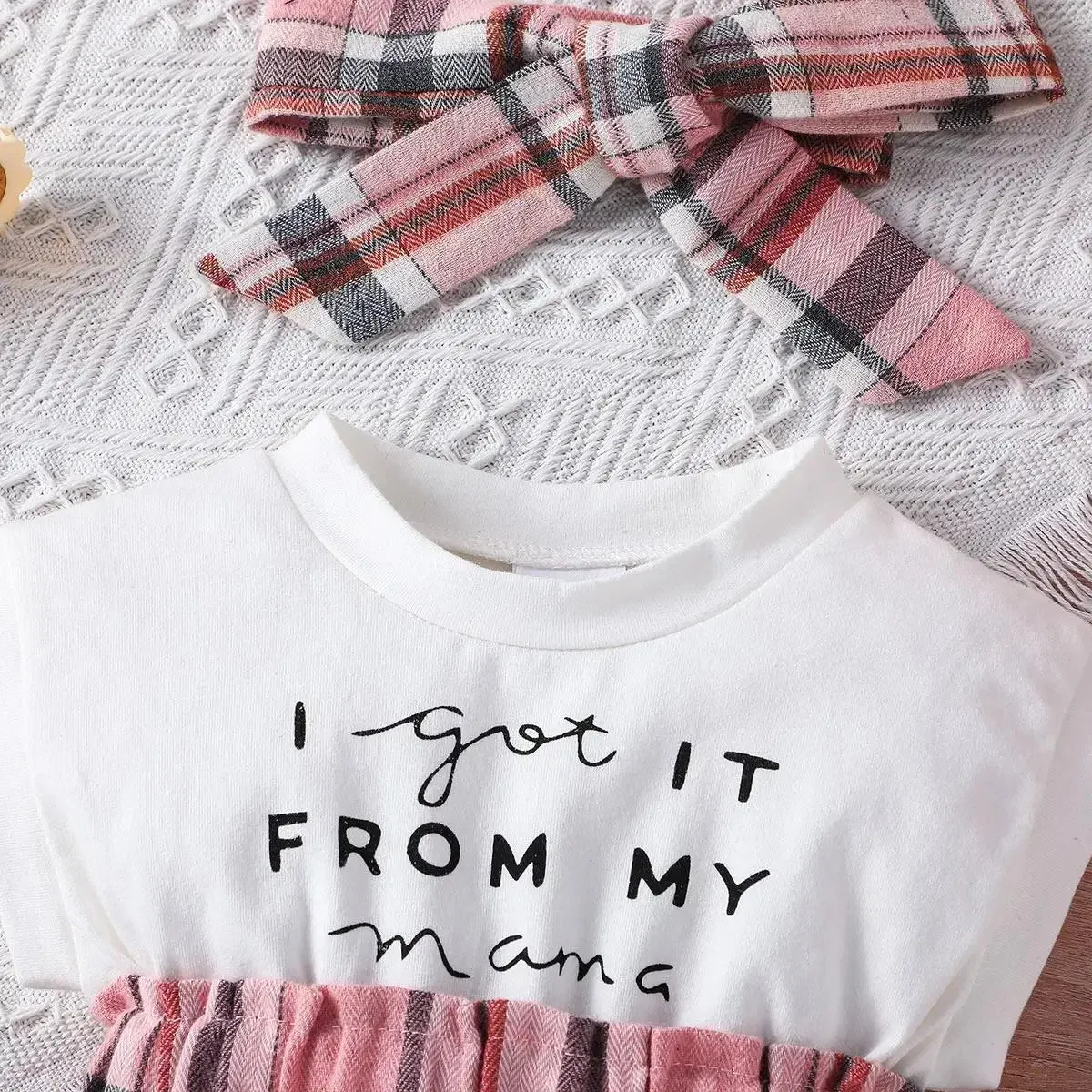 Sleeveless Spliced Plaid Dress & Headband Set