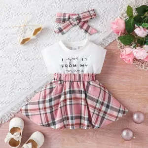 Sleeveless Spliced Plaid Dress & Headband Set