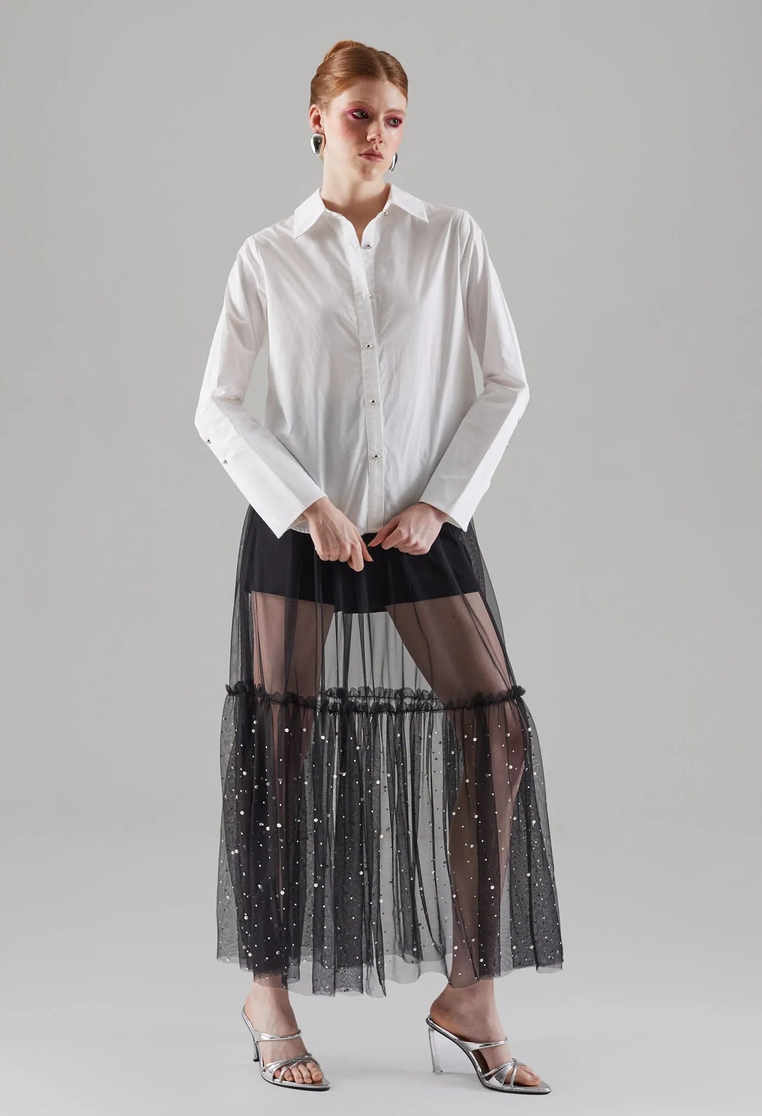 Slick Metallic Button Blouse