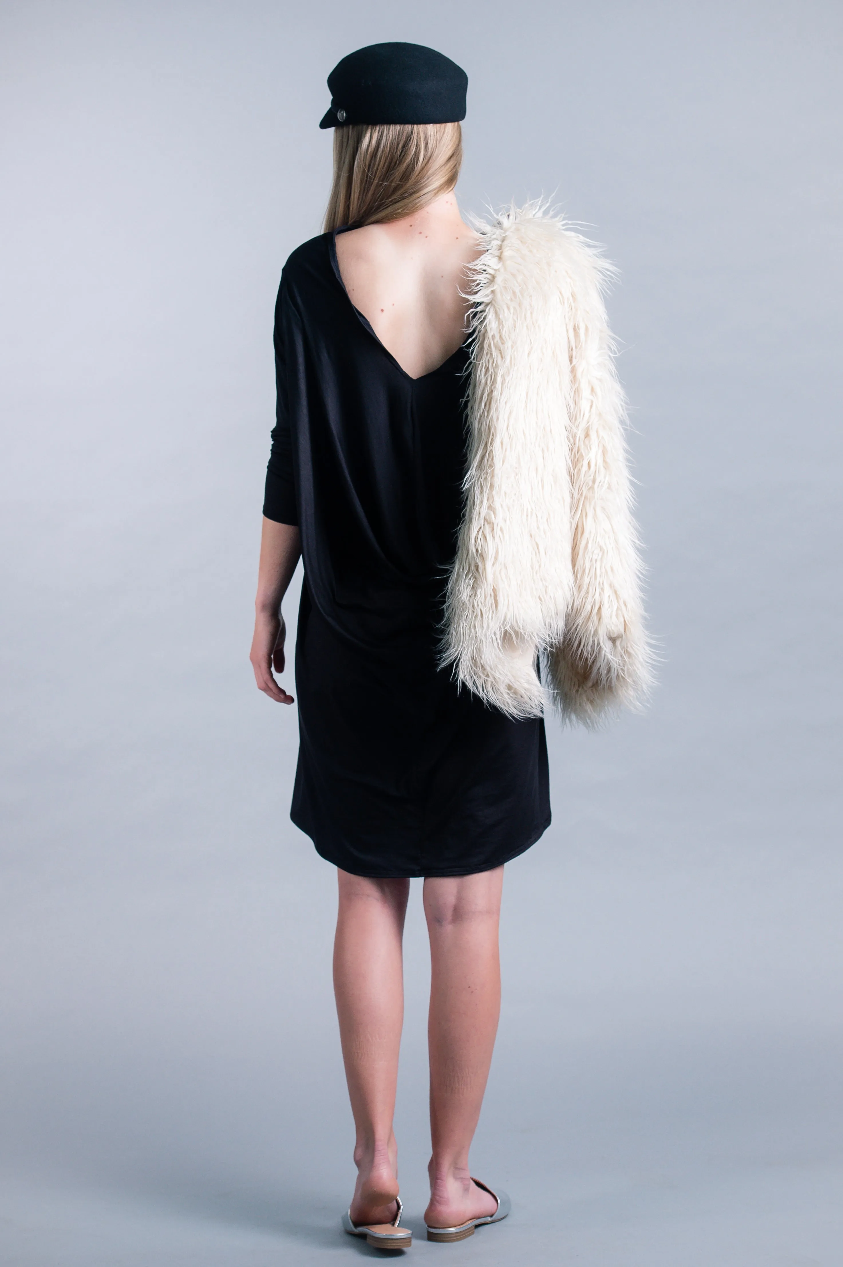 Slouchy Open Back Long Sleeve Midi Dress