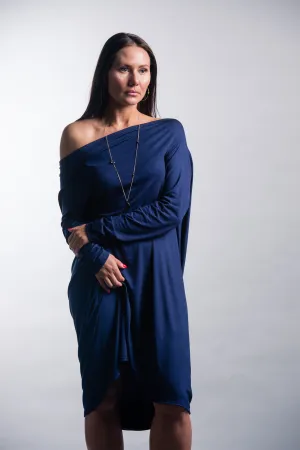 Slouchy Open Back Long Sleeve Midi Dress