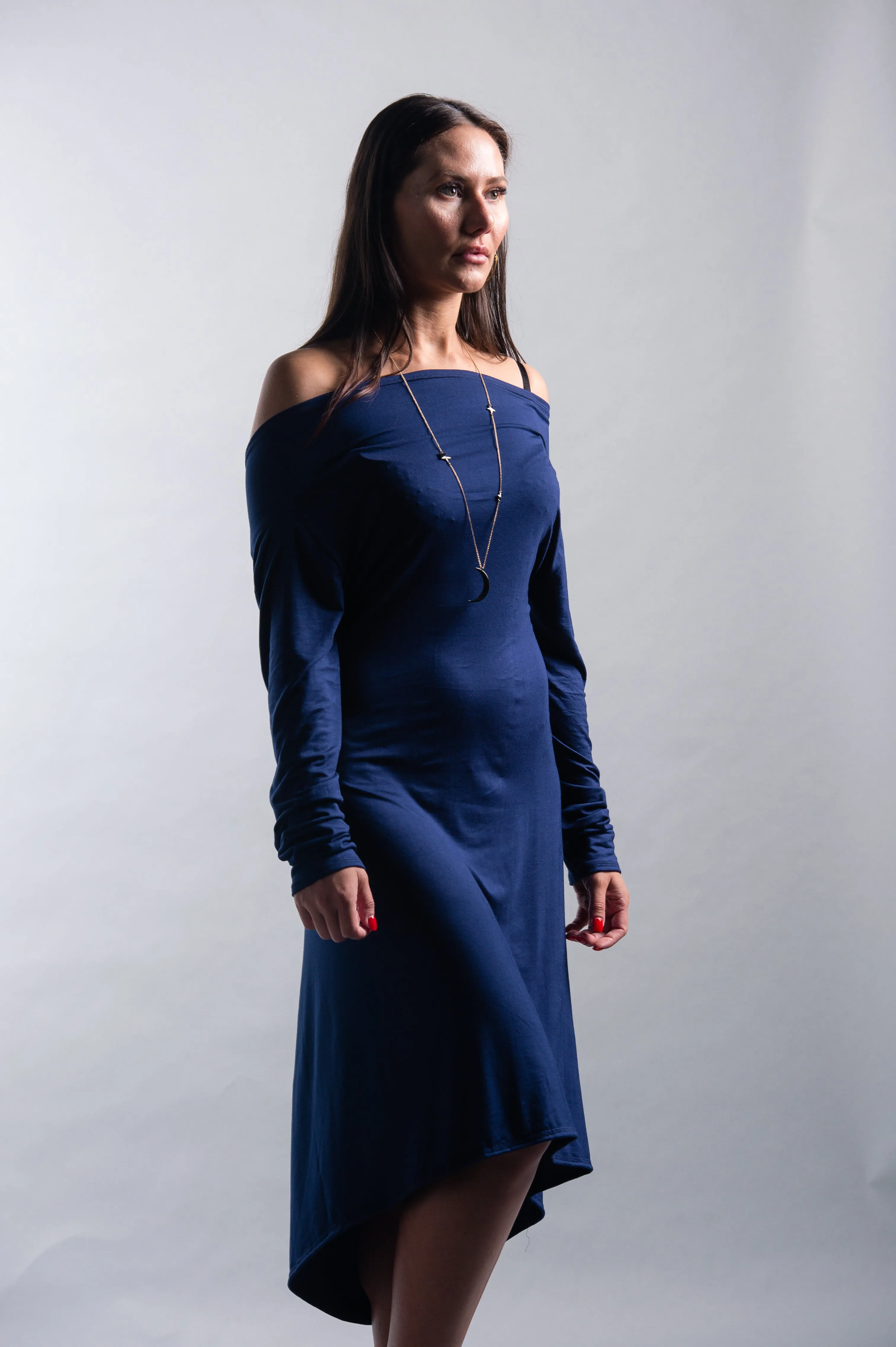 Slouchy Open Back Long Sleeve Midi Dress