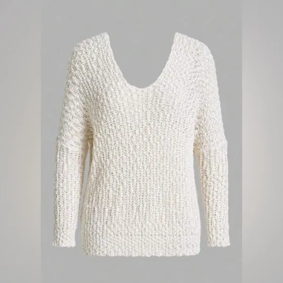 Soft knit oversized sweater v neck boho cream