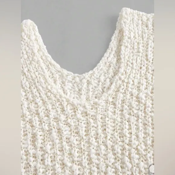Soft knit oversized sweater v neck boho cream