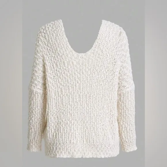 Soft knit oversized sweater v neck boho cream