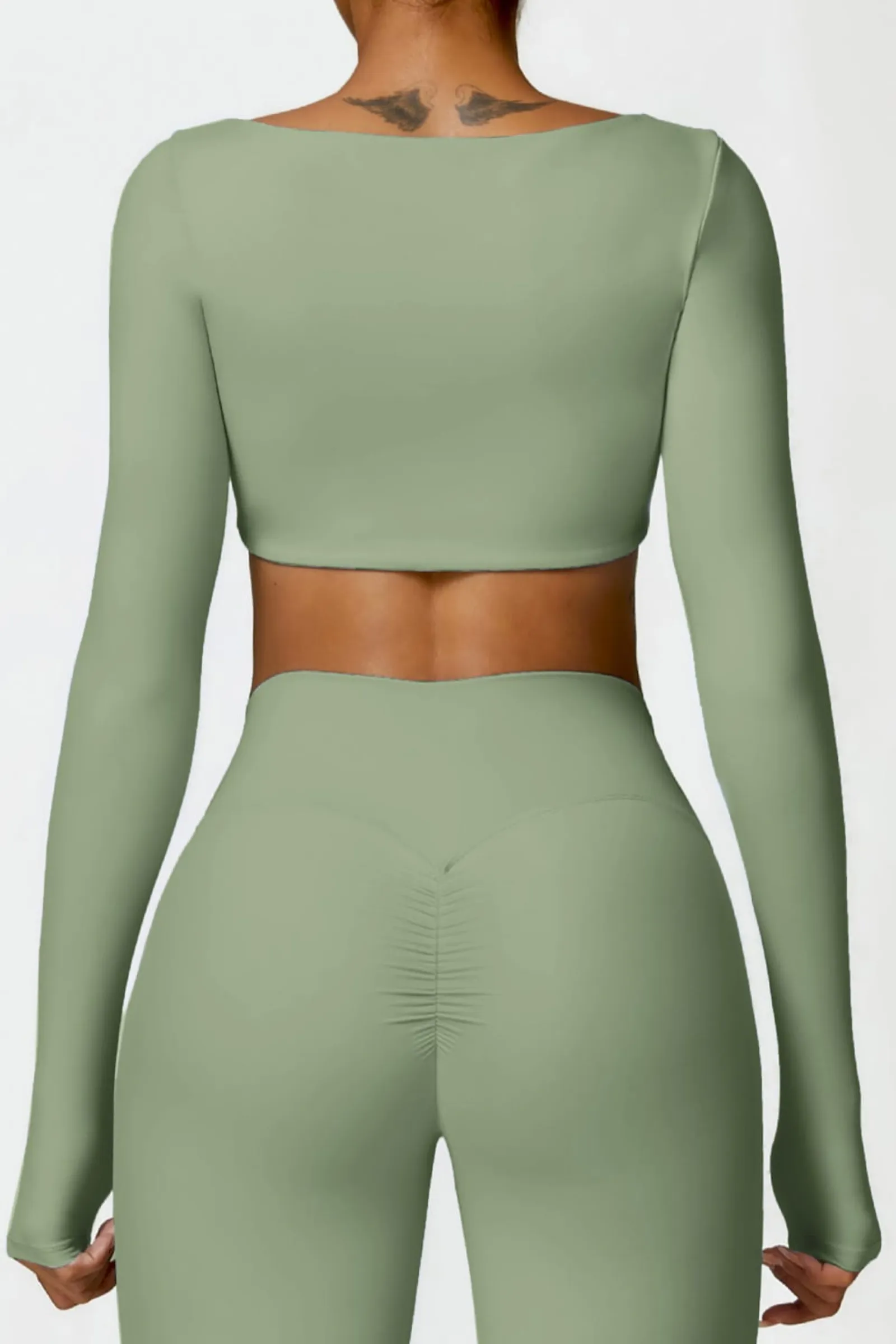 Square Neck Mira crop top Long sleeve- Blue