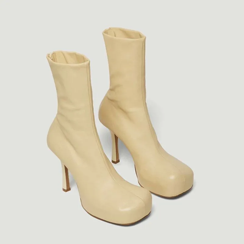 Square Toe Stretch Winter Women Ankle Boots