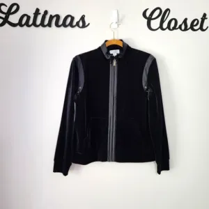 St. John Sport Black Velvet Full Zipper Jacket‎ Size Medium