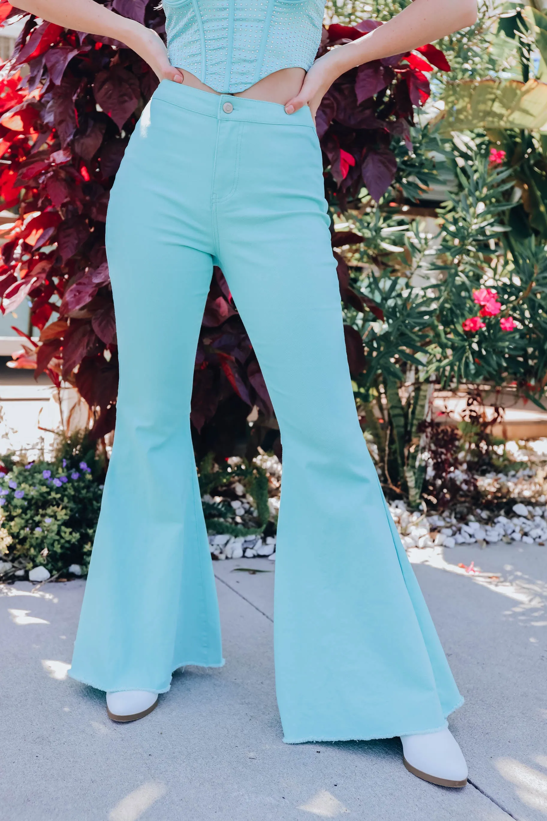 Stacie Bell Bottom Jeans - Aqua