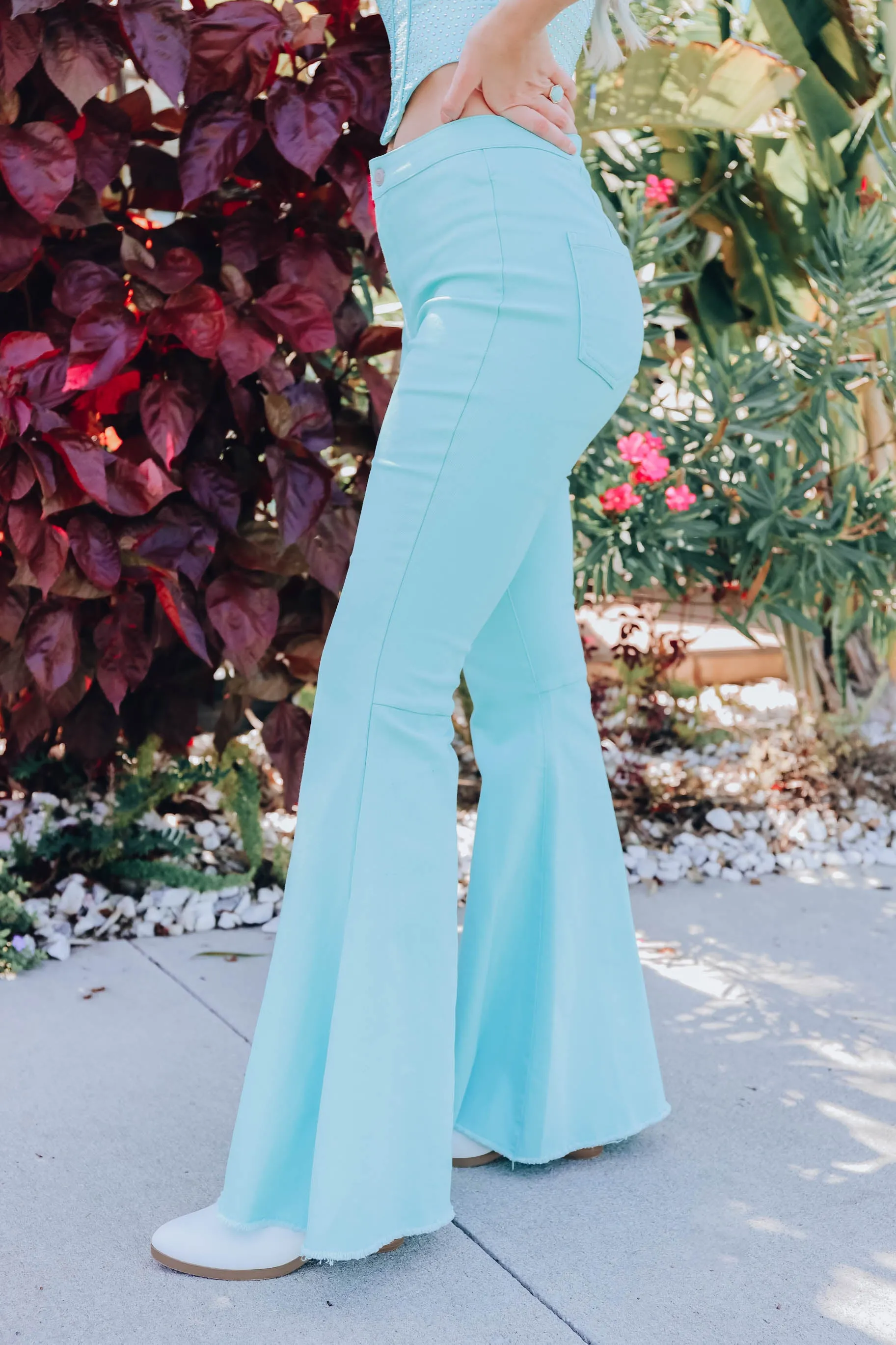Stacie Bell Bottom Jeans - Aqua