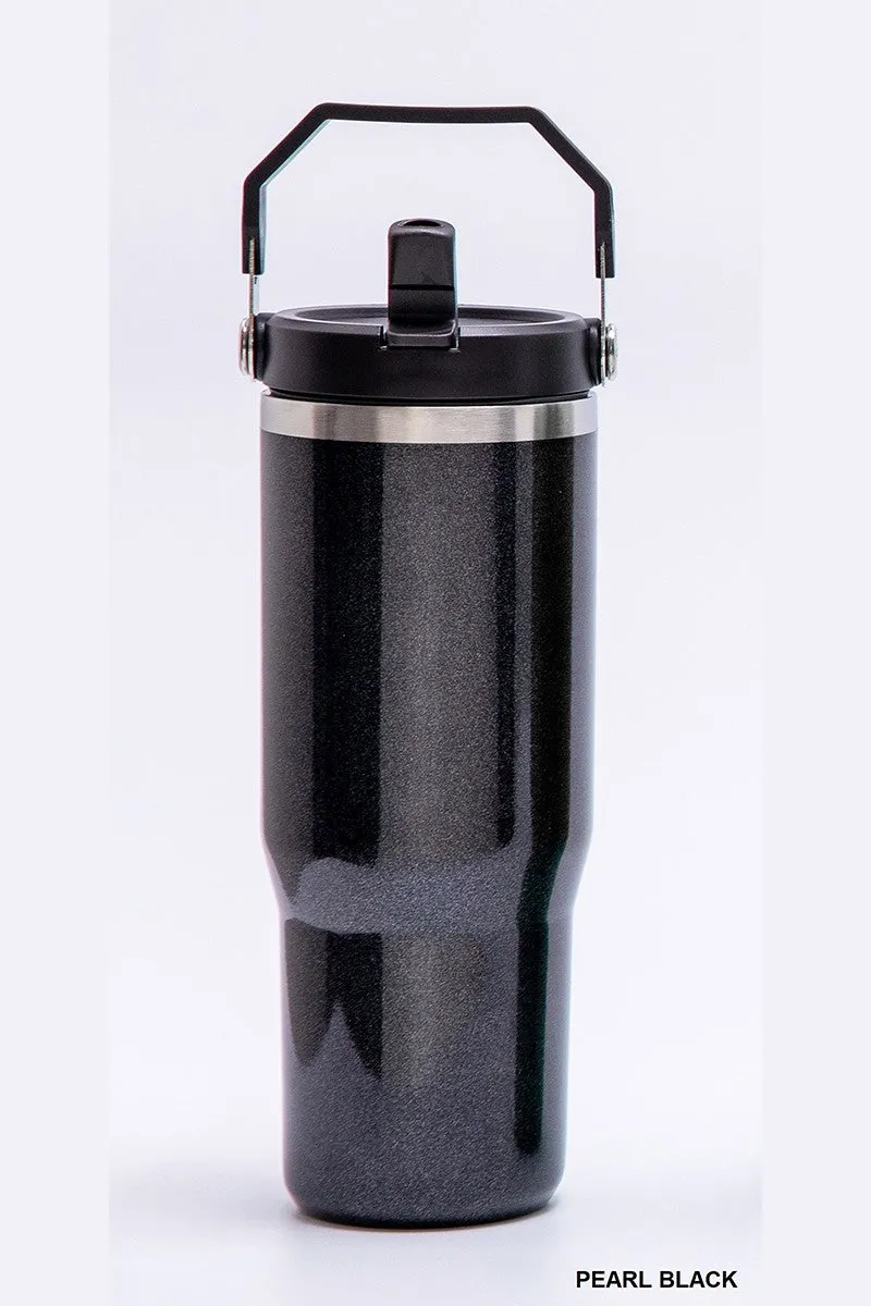 STAINLESS STEEL PEARL FLIP STRAW TUMBLER 30 oz - 2 COLORS