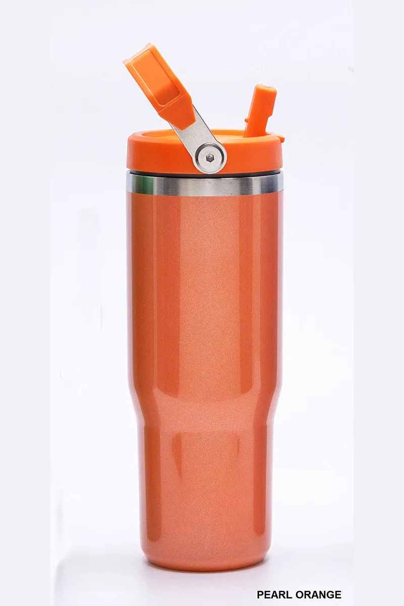 STAINLESS STEEL PEARL FLIP STRAW TUMBLER 30 oz - 2 COLORS