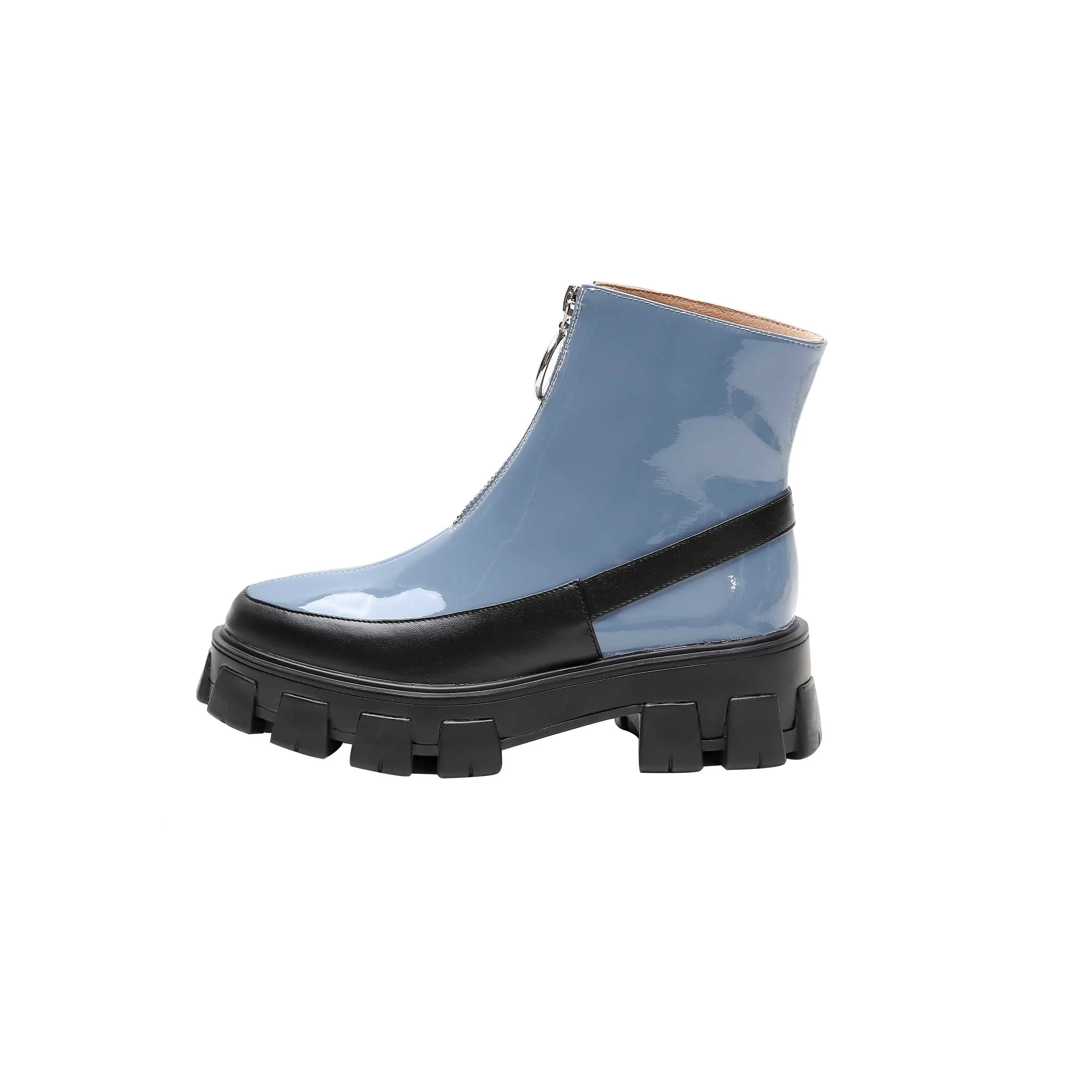 sweet fashion mixed colors thick bottom cow leather rock Zipper round toe waterproof winter women ankle boots