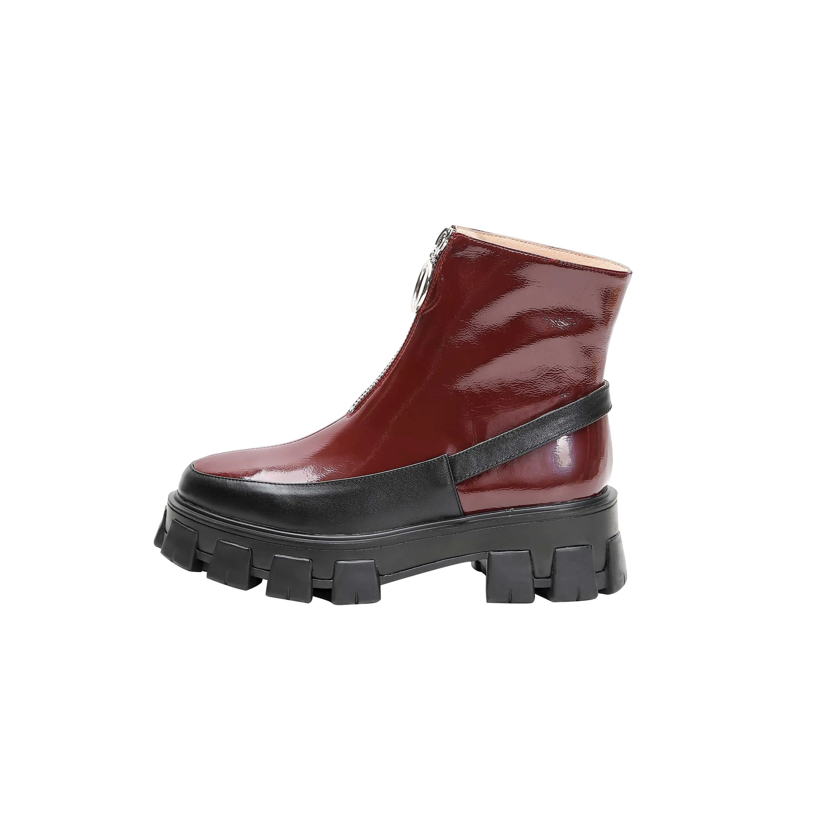 sweet fashion mixed colors thick bottom cow leather rock Zipper round toe waterproof winter women ankle boots