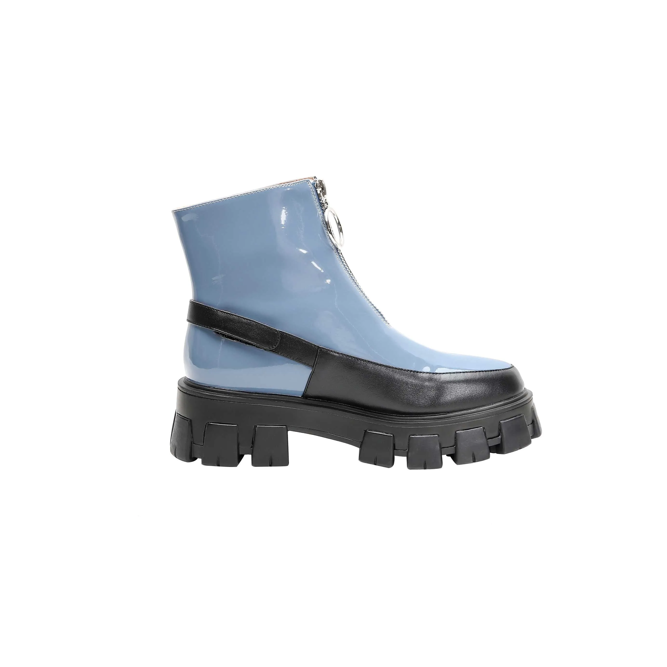 sweet fashion mixed colors thick bottom cow leather rock Zipper round toe waterproof winter women ankle boots