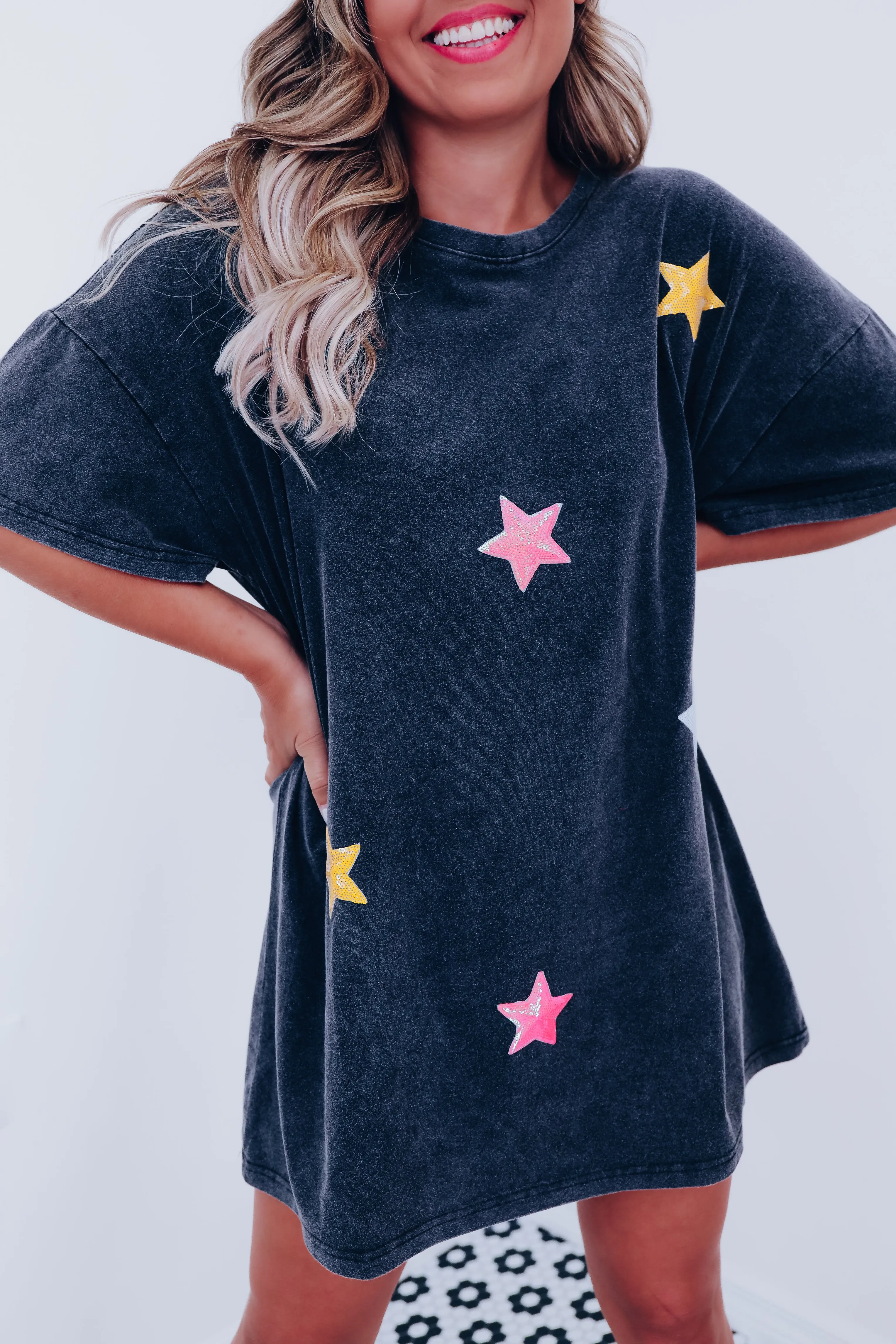 Tahti Sequin Star Mini T-Shirt Dress - Multi