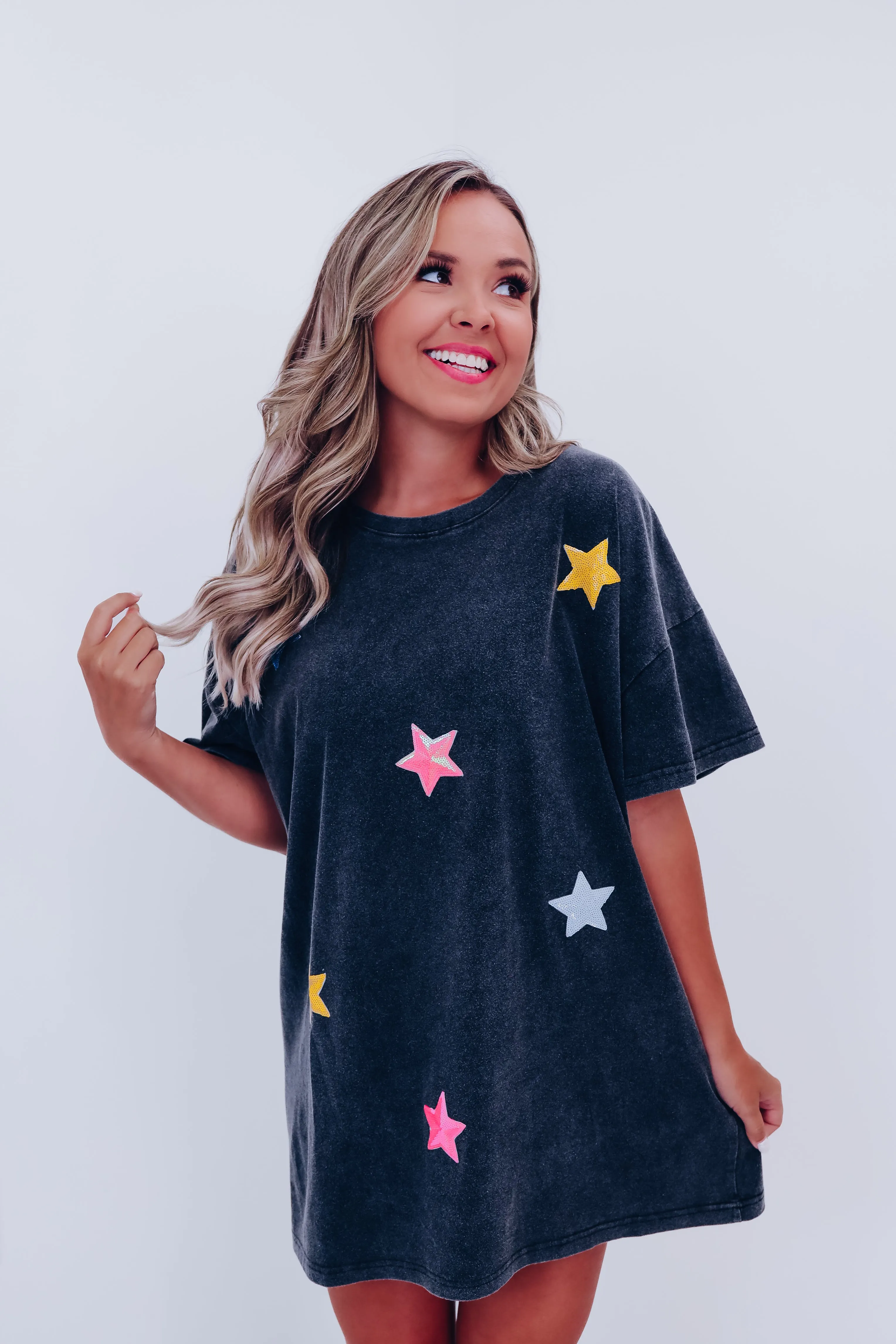 Tahti Sequin Star Mini T-Shirt Dress - Multi