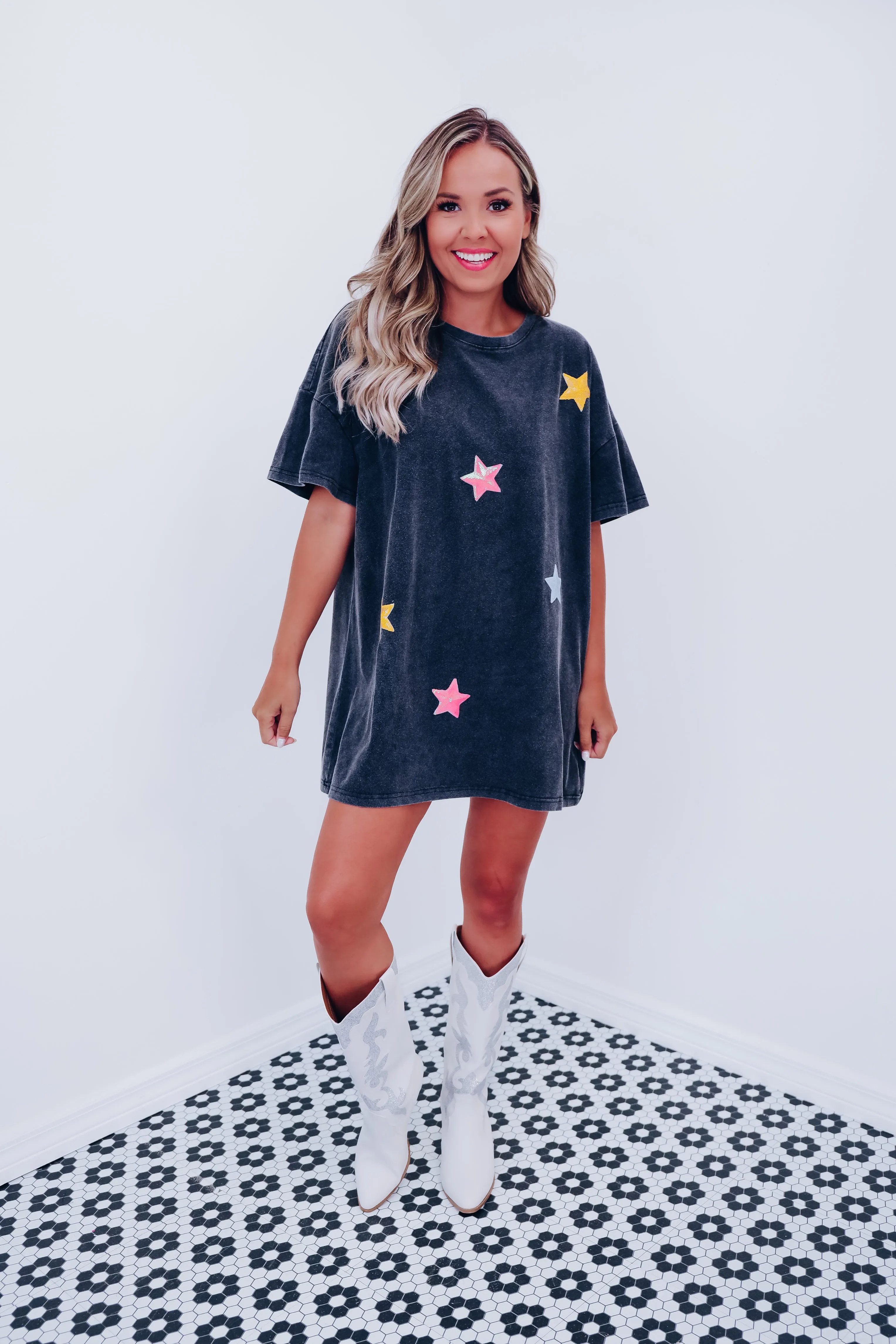 Tahti Sequin Star Mini T-Shirt Dress - Multi