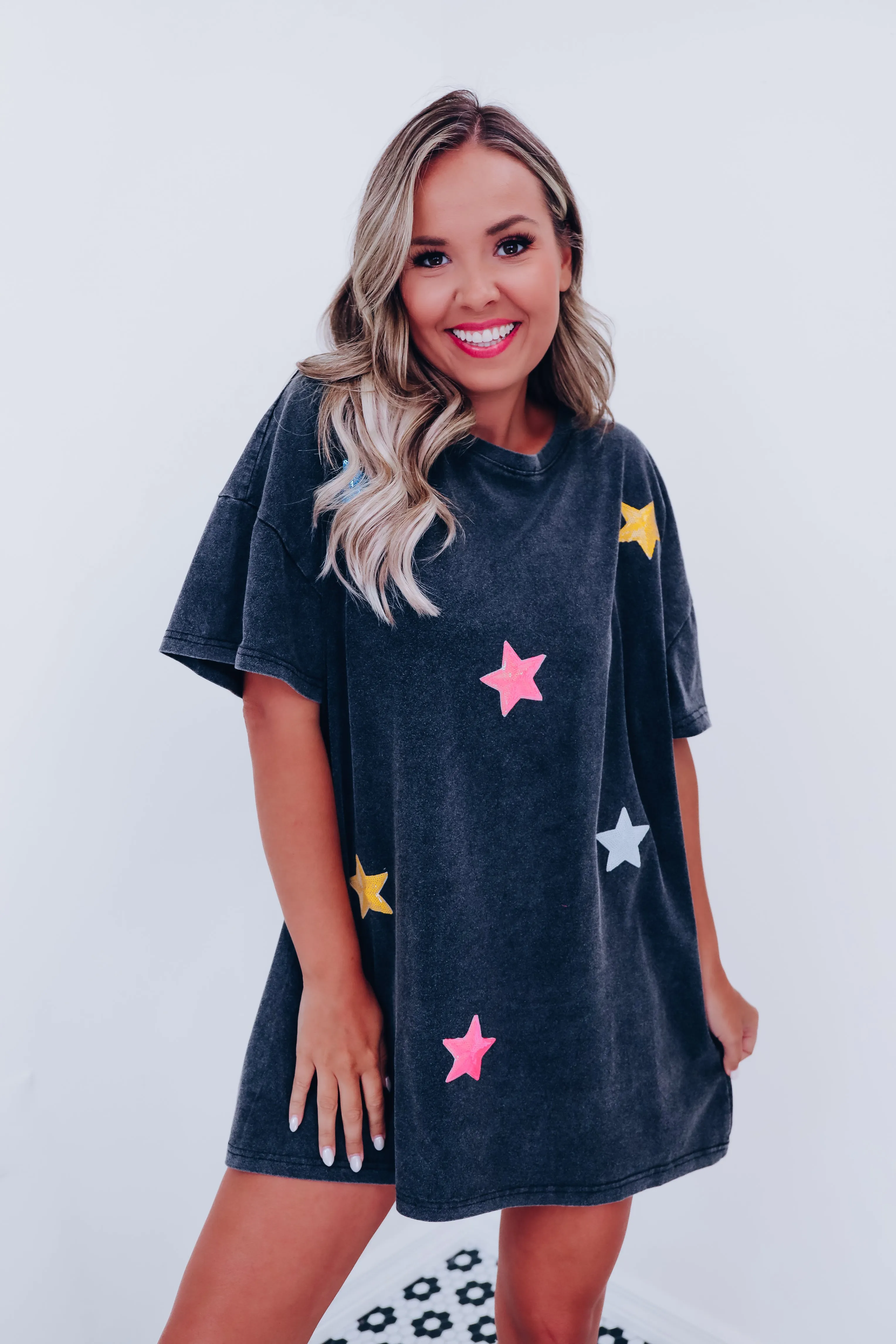 Tahti Sequin Star Mini T-Shirt Dress - Multi