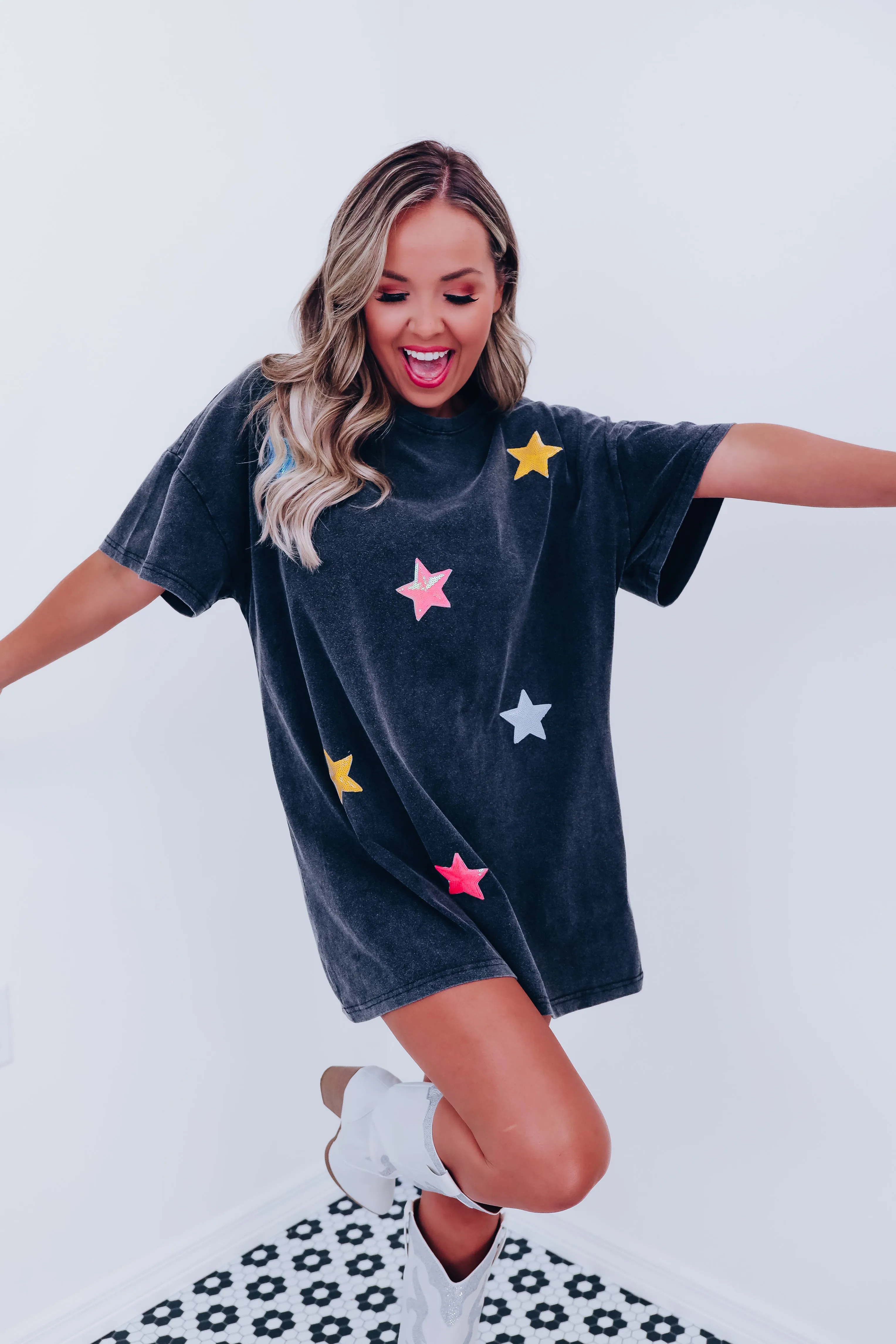 Tahti Sequin Star Mini T-Shirt Dress - Multi