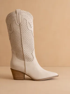 The Gabby | Light Grey Perforated Western Boot