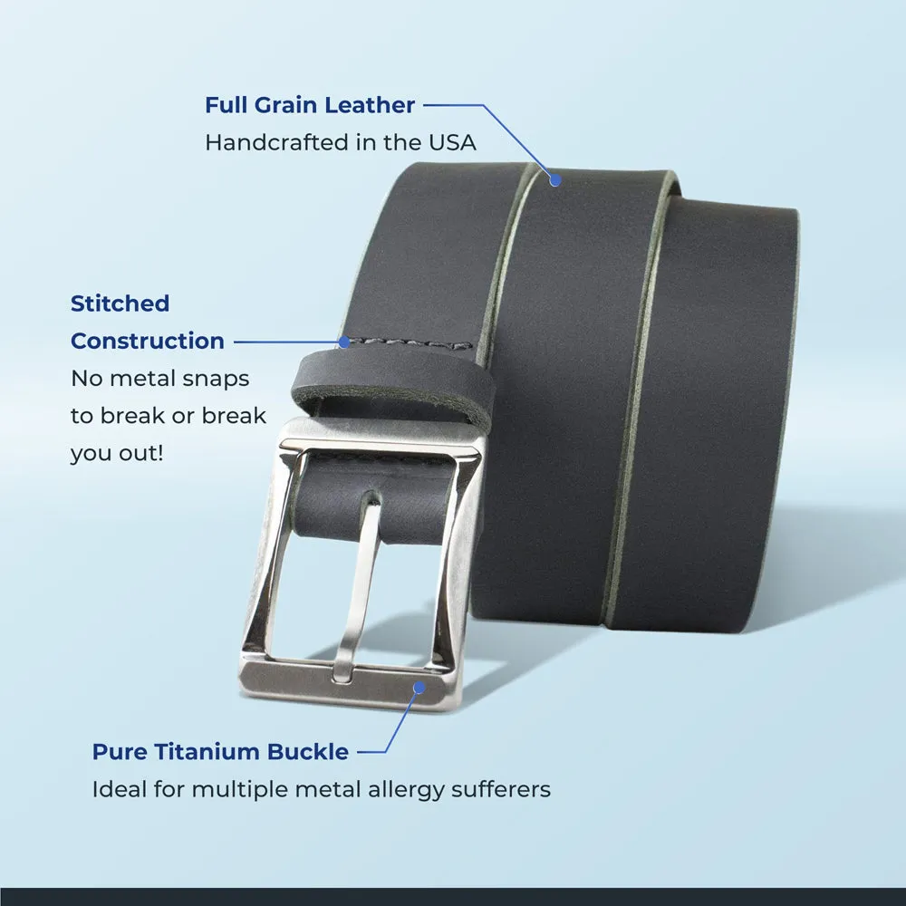 Titanium Black Leather Work Belt II by Nickel Smart®