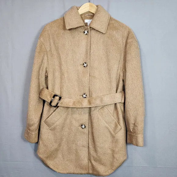 TOPSHOP , NORDSTROM Women's Wool Blend Belted Shirt Jacket Camel Tan Sz S NWT