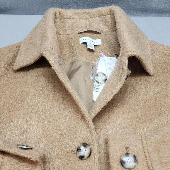 TOPSHOP , NORDSTROM Women's Wool Blend Belted Shirt Jacket Camel Tan Sz S NWT