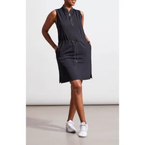 Tribal Sleeveless Mock Neck Dress w/ Bungee Cord Waistband