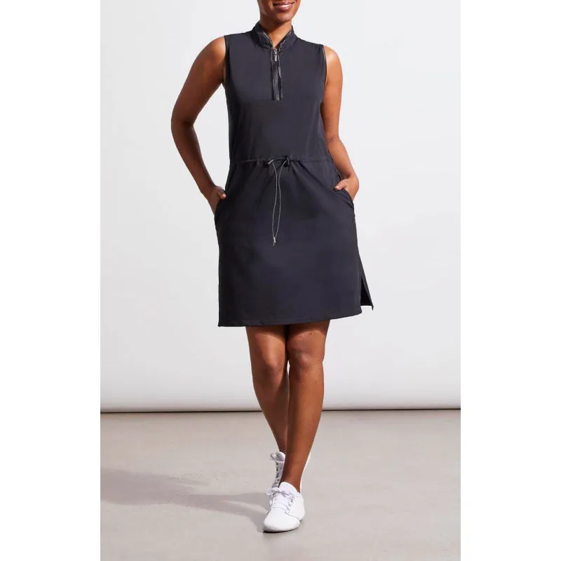 Tribal Sleeveless Mock Neck Dress w/ Bungee Cord Waistband