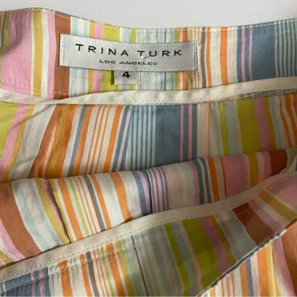 Trina Turk Pastel Pink &amp; Blue Stripes A-line Skirt 4/US S
