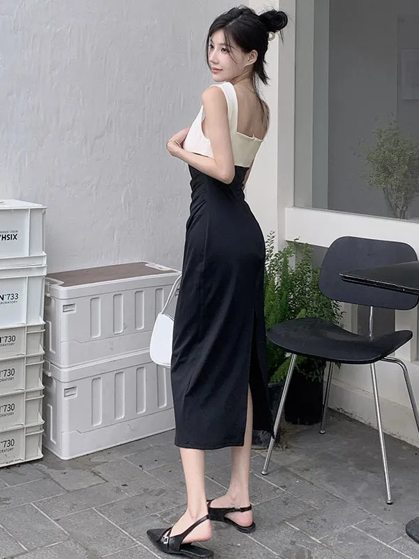 Two Tone Twist Split Thigh Dress