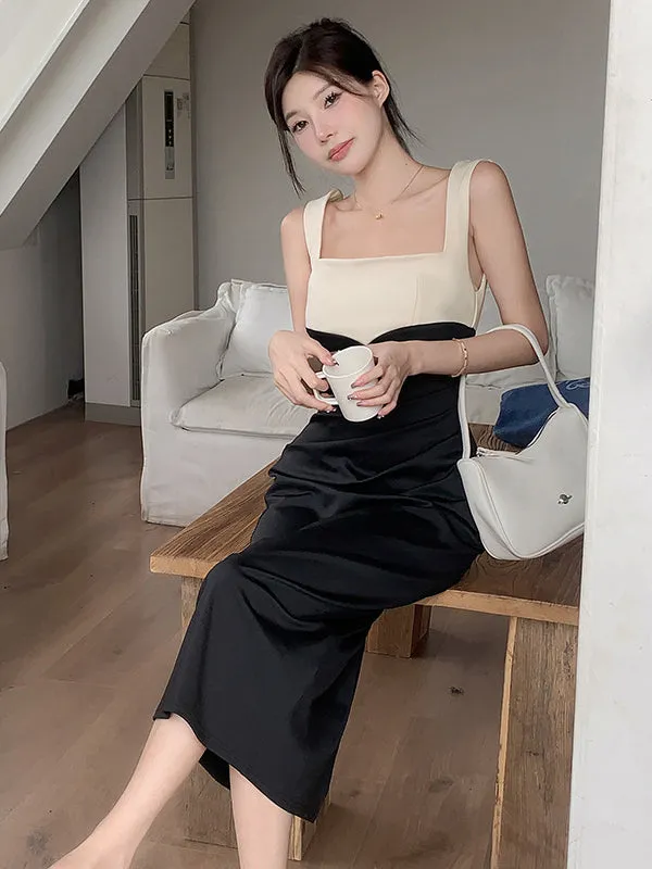 Two Tone Twist Split Thigh Dress
