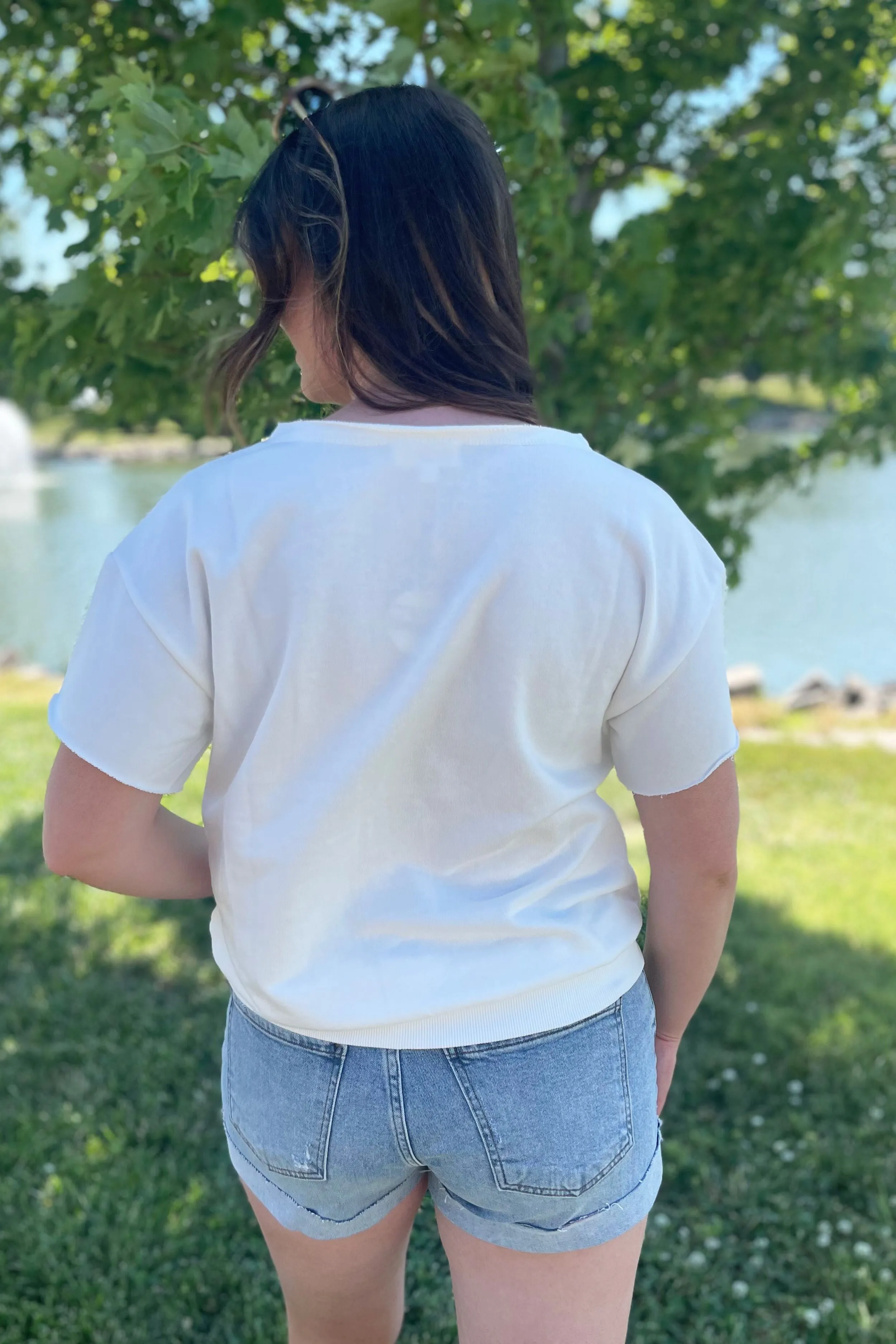 USA V-Neck Short Sleeve Sweatshirt