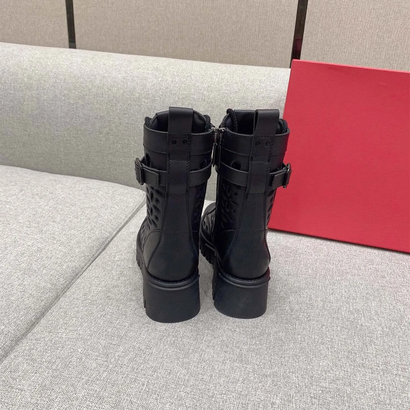 Women Genuine Leather Hollow Short Boots