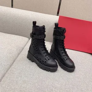 Women Genuine Leather Hollow Short Boots