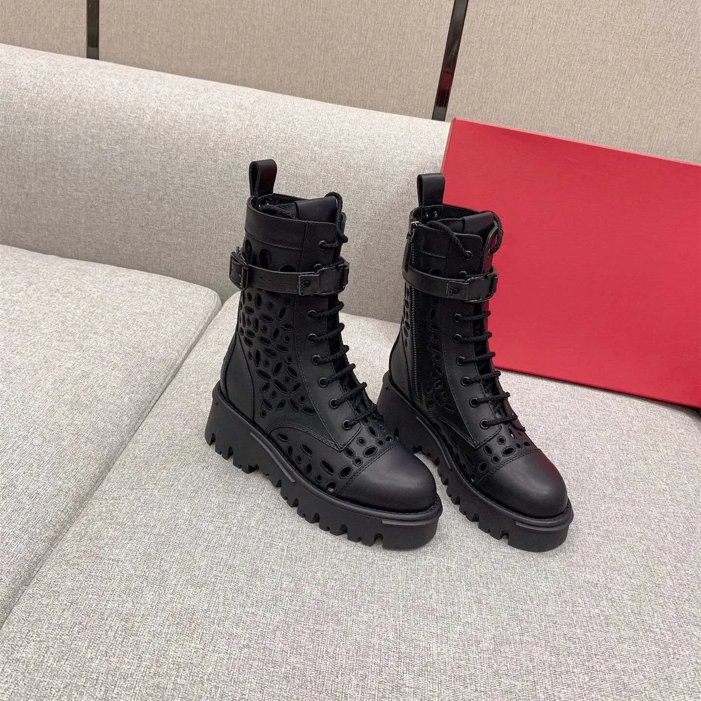 Women Genuine Leather Hollow Short Boots